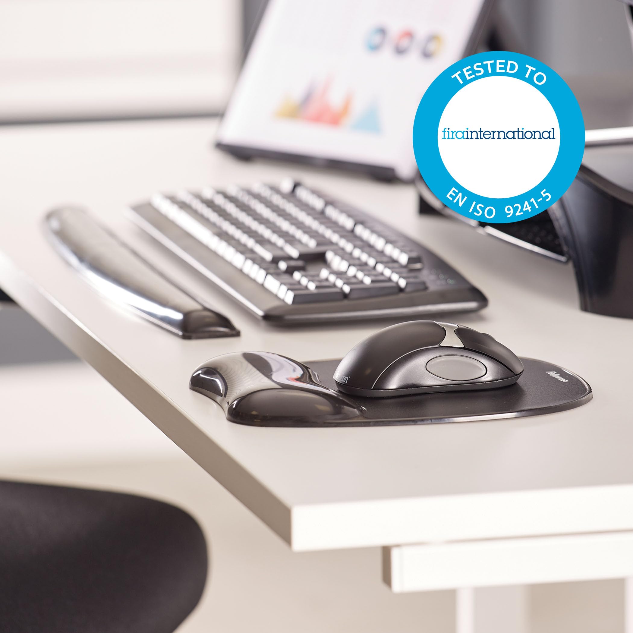 Fellowes Crystals Gel Tastatur Handgelenkauflage - schwarz & Mauspad mit Handgelenkauflage Crystals, mit Gelfüllung, ergonomisch, abwaschbar, schwarz