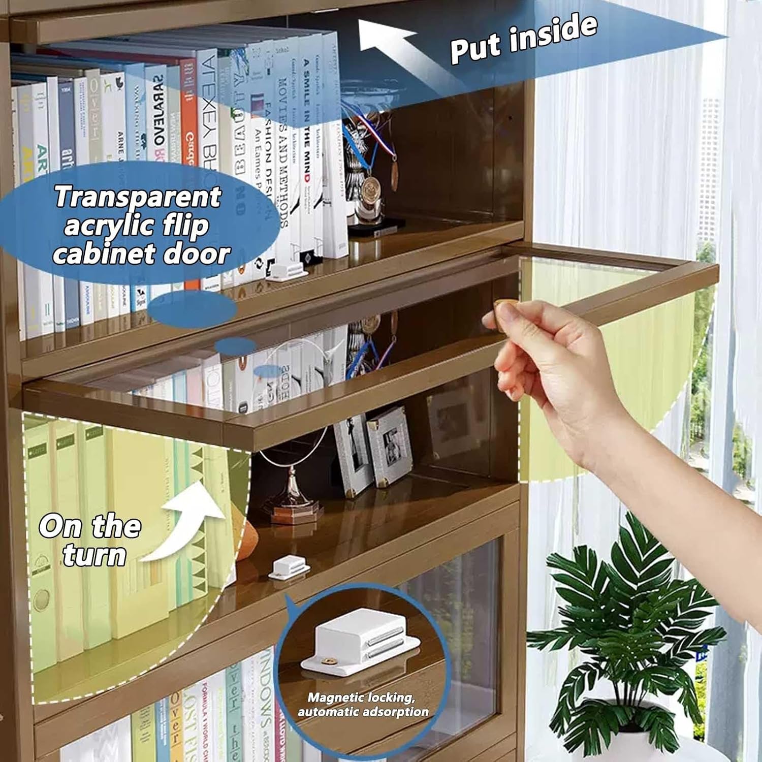 Free-Standing Glass Display Cabinet, 2-4tier Bookcase Storage Cabinet, Sealed and Dust-Proof, Curio Display Case Made of Natural Bamboo Material, Flip-top Door Design(2f,70cm/27.6in)