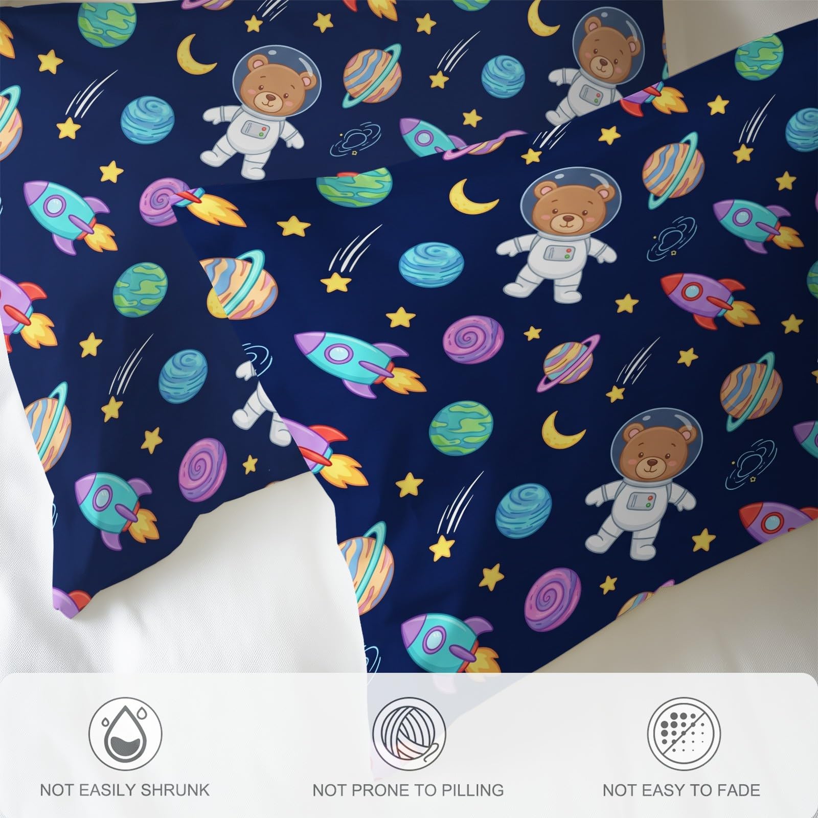 Générique Cartoon Rocket Planet Poszwa na kołdrę 240 x 220 cm, tematyczna przestrzeń ultra miękka mikrofibra, dwustronny zestaw pościeli dla dzieci dorosłych