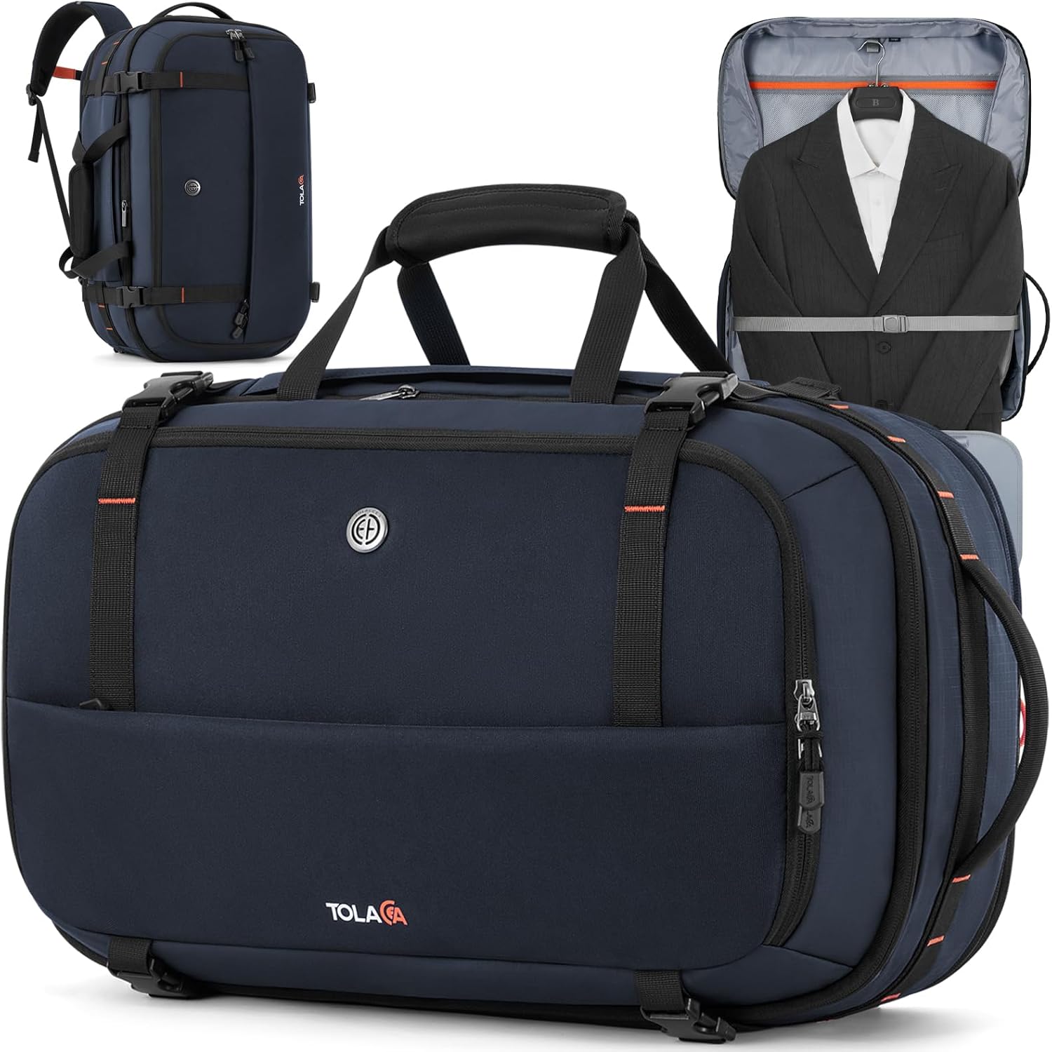 Tolaccea Large Convertible Garment Duffel Bag, Suit Carry On Backpack, TSA Flight Approved for Wrinkle-Free Travel with Dual Laptop Storage for 17.3" and 12.9" & Extra Toiletry Bag, 45-55L Expandable
