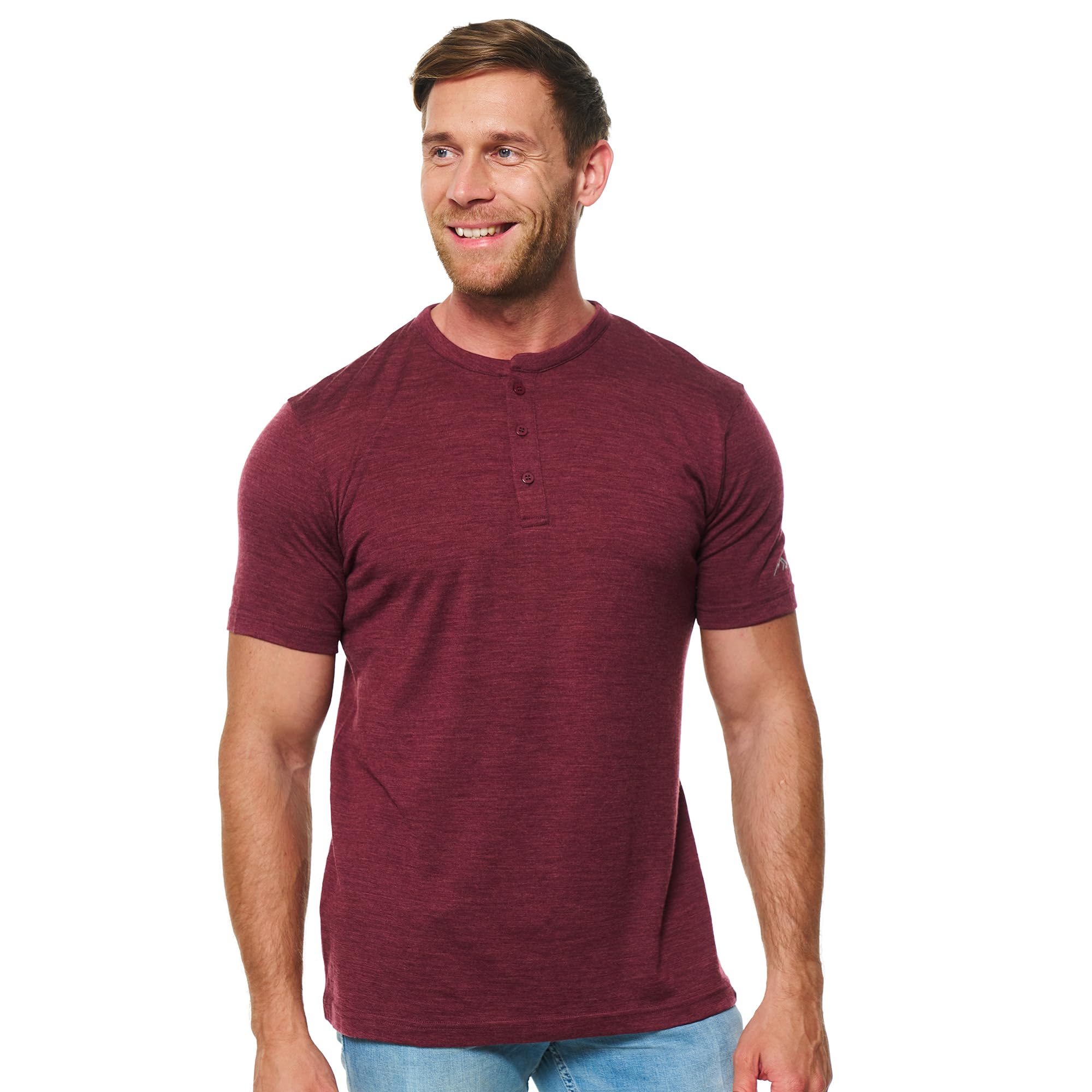 T-Shirt in Lana Merino per Uomo - Maglietta Sportiva da Uomo (X-Large, Burgundy Henley)
