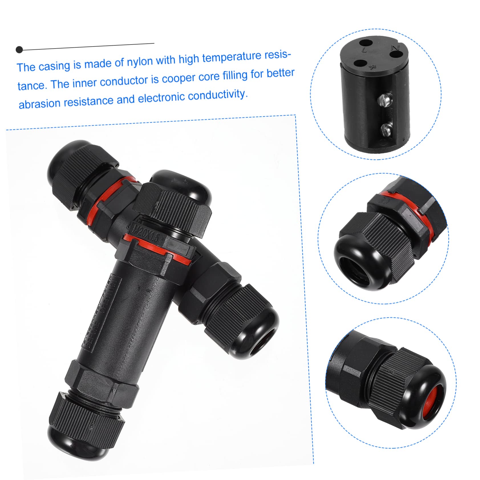 iplusmile 3 Juegos Conector Empalme De Alambre Prensaestopas Wire Connector Empalmes Cables Electricos Estancos Manguito De Conexión Adaptador De Cable Nylon Black 4 Uds * 3