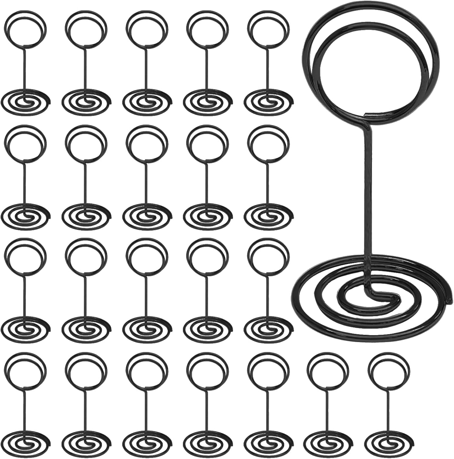 24 pcs 3.35 inch black table number holders, metal sign holder wire photo holder place card holder, restaurant menu holders office memo holders for wedding party 3.35 inch, 24 pcs black