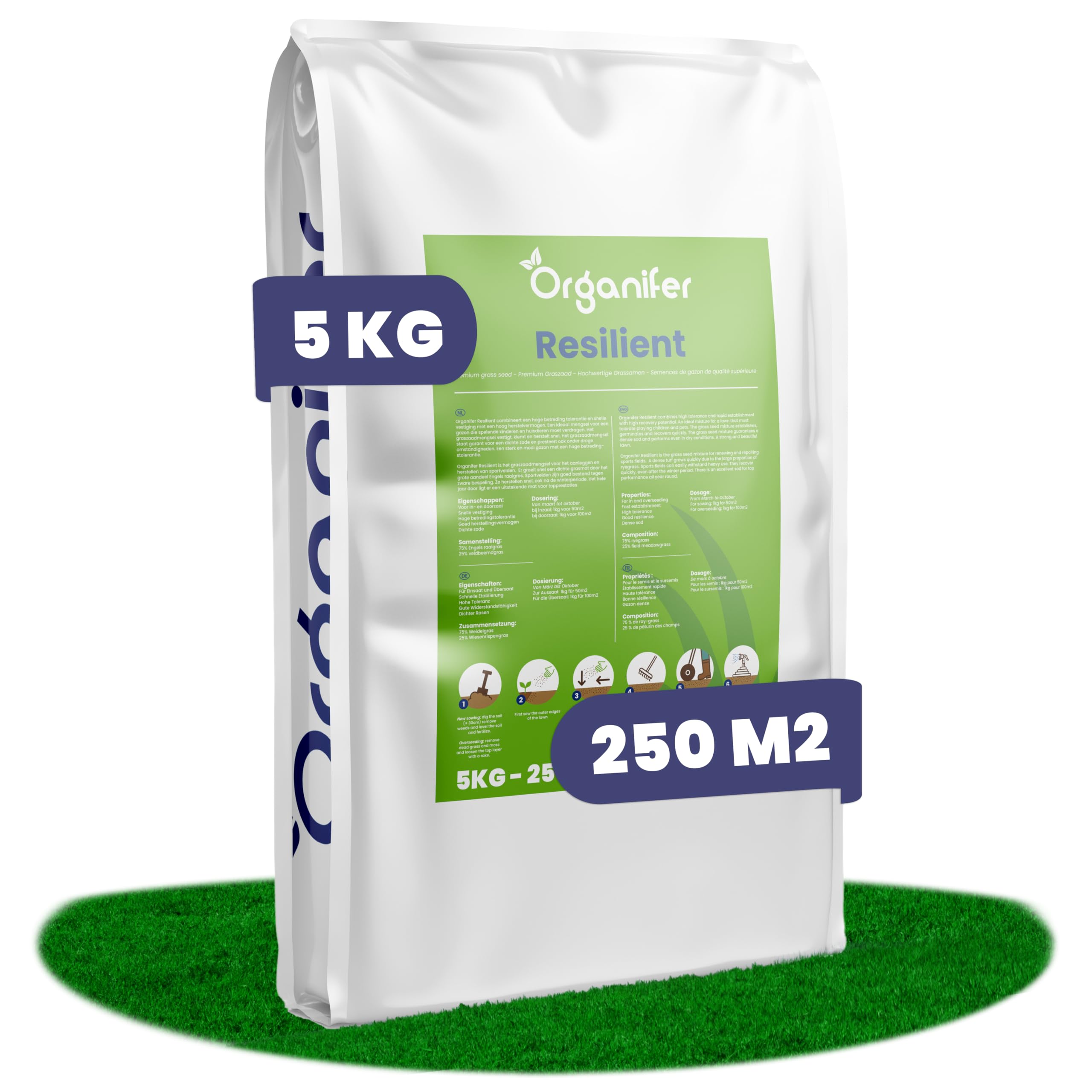 Semillas Para La Reparación Del Césped | Raygrass - Alta Resiliencia - Restauración - Recuperación - 5kg - Organifer