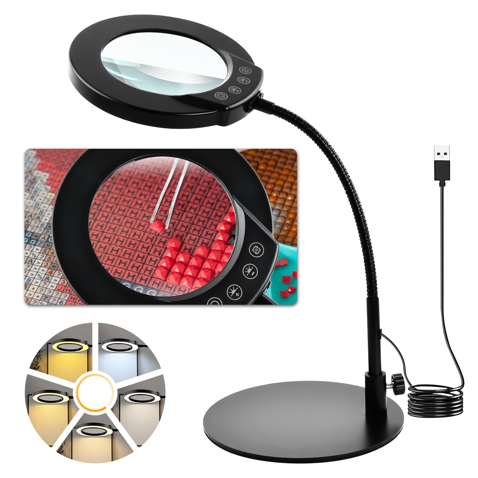 Op de vloer gemonteerd vergrootglas 5x vergrootglas met licht en standaard, LED 5... | bol