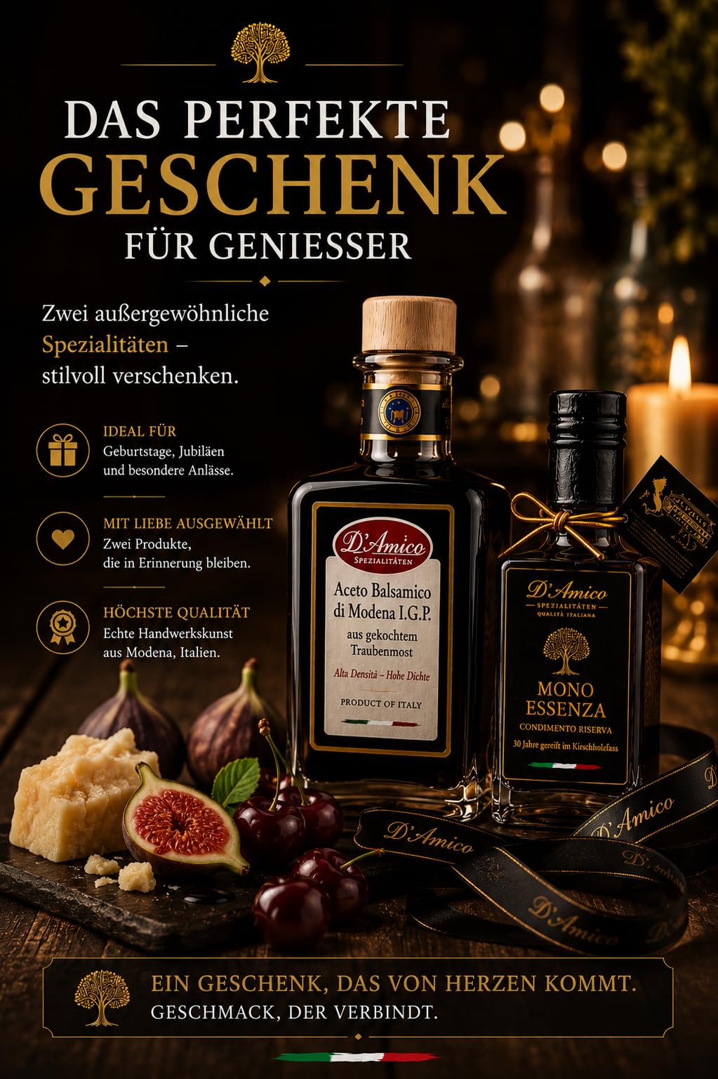 D’Amico Geschenkset – Aceto I.G.P. & Mono Essenza – 250 ml + 100 ml | Zwei italienische Premium-Spezialitäten in einem exklusiven Geschenkset