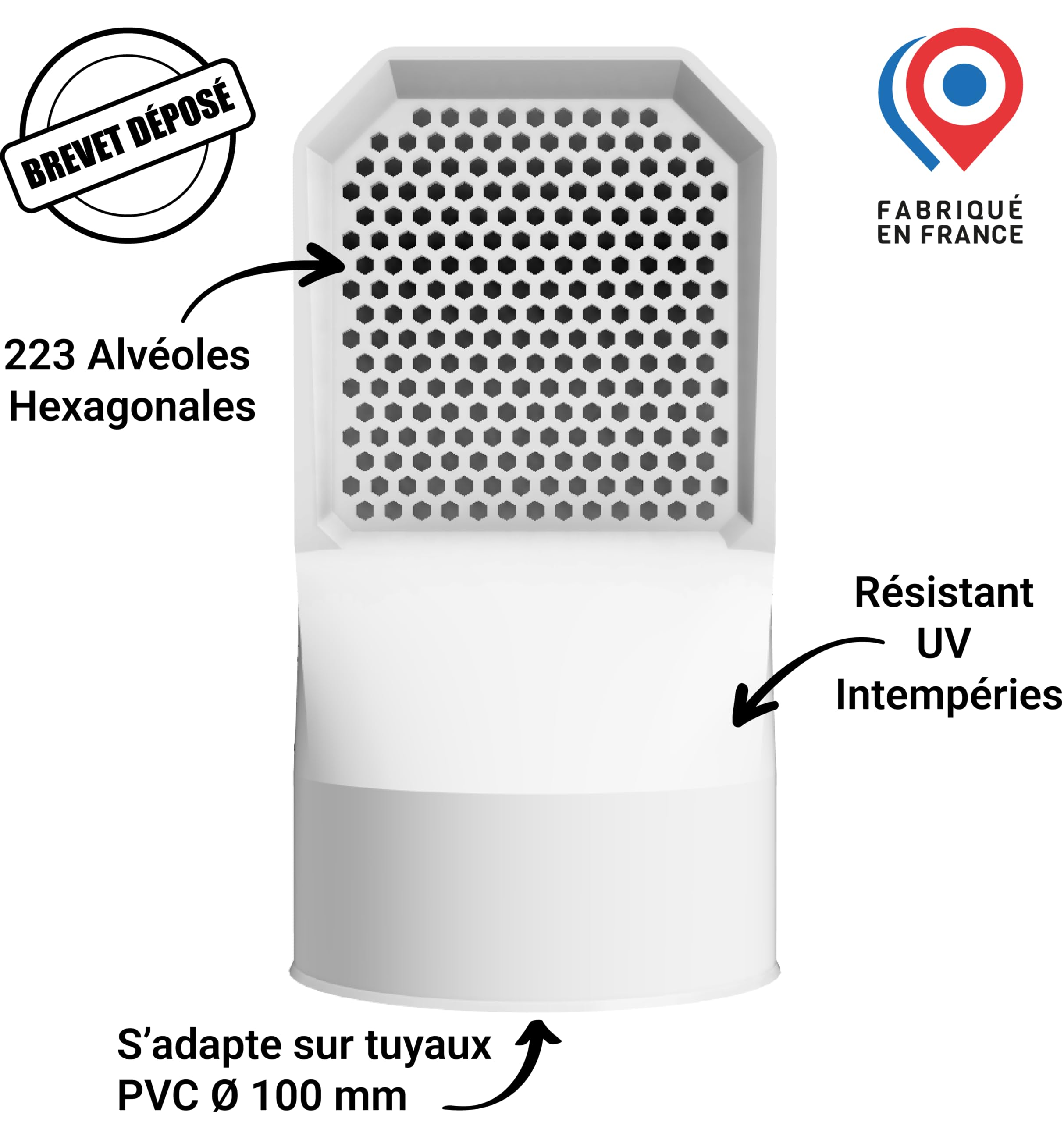 Rejilla de ventilación vacía sanitaria Ø100 mm (juego de 4) – Ventilación PVC antihumedad, antidañina, para sótano, bodega y exterior (blanco)