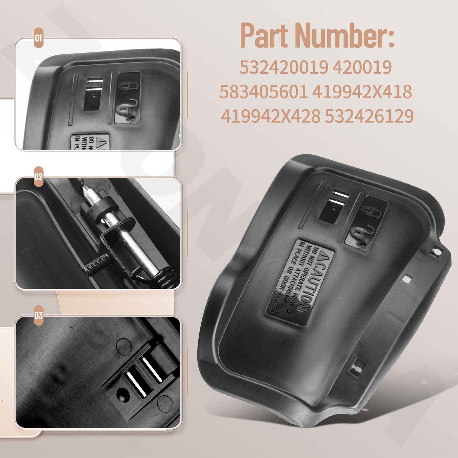 532426129 Deflector y 532420019 - Juego de puerta de mantillo con anexos compatibles con cortacésped Craftsman y Husqvarna de 22 pulgadas, sustituye a 419942X418 419942X428 583405601