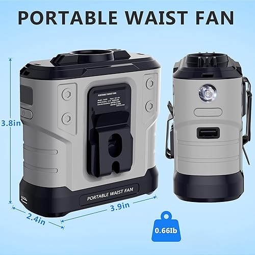 Miniatura 5 de Ventilador de cintura portátil mejorado 2025 de 10000 mAh, 5 velocidades, 30 horas de tiempo de funcionamiento, clip de cintura recargable,