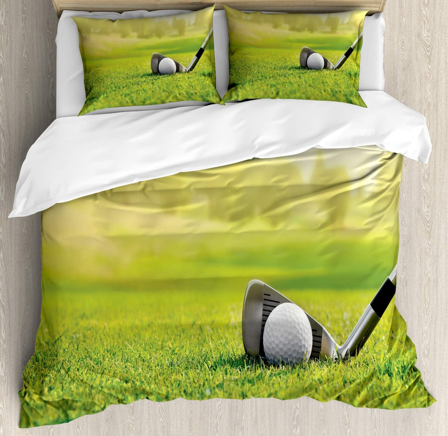 Ambesonne Hula Girl Duvet Cover Set, It is Time for Happy Hour Cocktail Bar Vintage Advertising Grunge Pattern, Decorative 3 Piece Bedding Set with 2 Pillow Shams, Queen Size, Mustard Multicolor