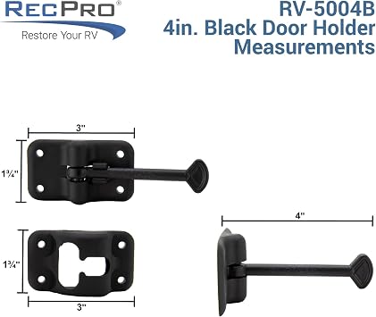 RecPro RV T-Style Door Holder Catch | Latch Holder | Cargo Hatch | Black or White Color Options | 4, 6 or 10 Option | RV Door Holder | RV Door Hardware | 2 Pack (4 Inches, Black)