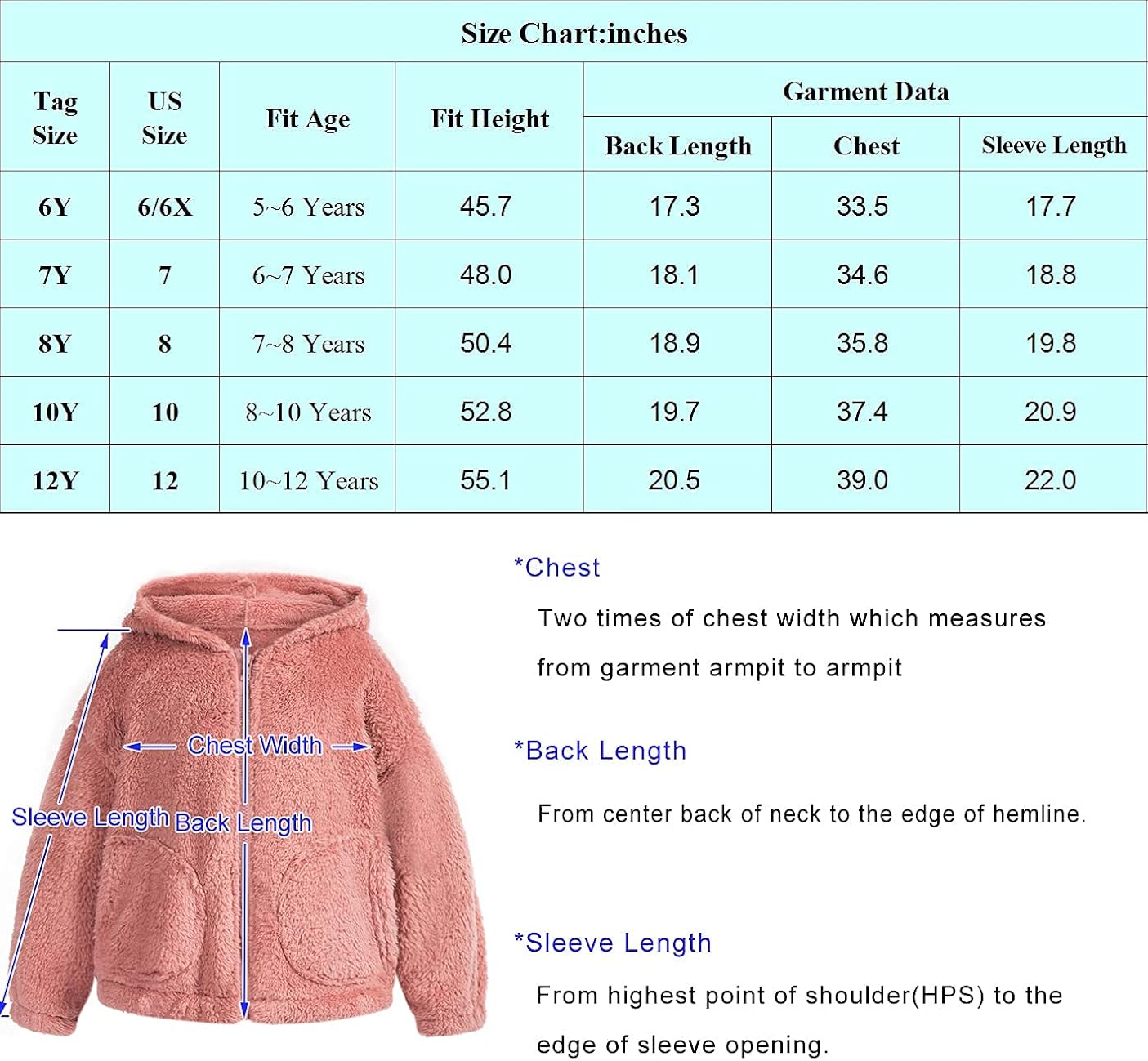 Girls Full Zip Hoodie Fleece Jacket Sherpa Hoodie Coat Fall Winter Outwear 5-12Y : Clothing, Shoes & Jewelry