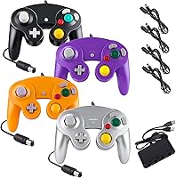 Vista 1 de Burcica 4PCS Controllers for Gamecube, with 4 Extension Cables and 4-Port USB Adapter for Switch PC Wii U Console (Black,Orange,Purple,Silvery)