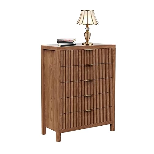 Fluted 5 Drawers Dresser, 43" Tall Modern Chest of Drawers