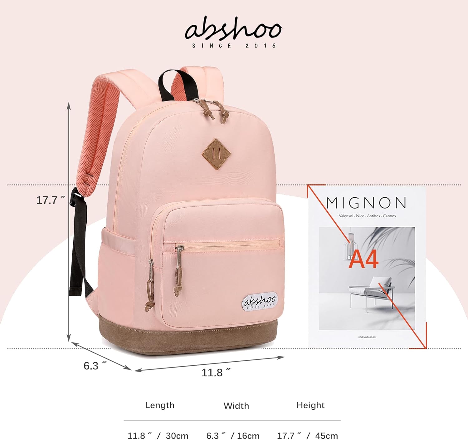 abshoo Classic Backpack for School College Bookbag Middle High School Girls Bakcpacks for Teen Casual Daypack (Pink) - Image 3