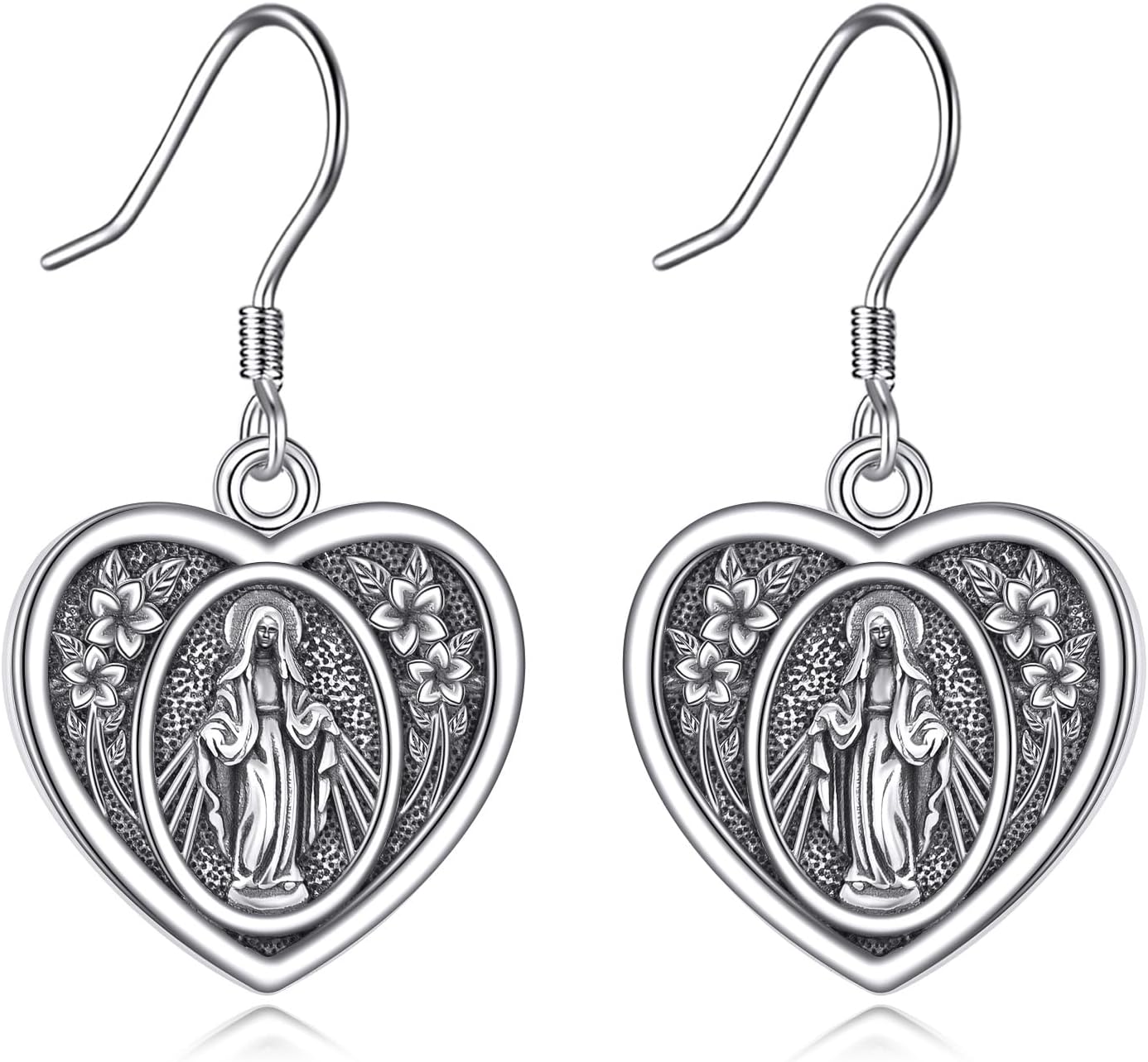 Virgin Mary Earrings Sterling Silver Catholic Virgin Mary Dangle Earrings Religious Protector Virgin Mary Heart Jewelry Gifts for Women