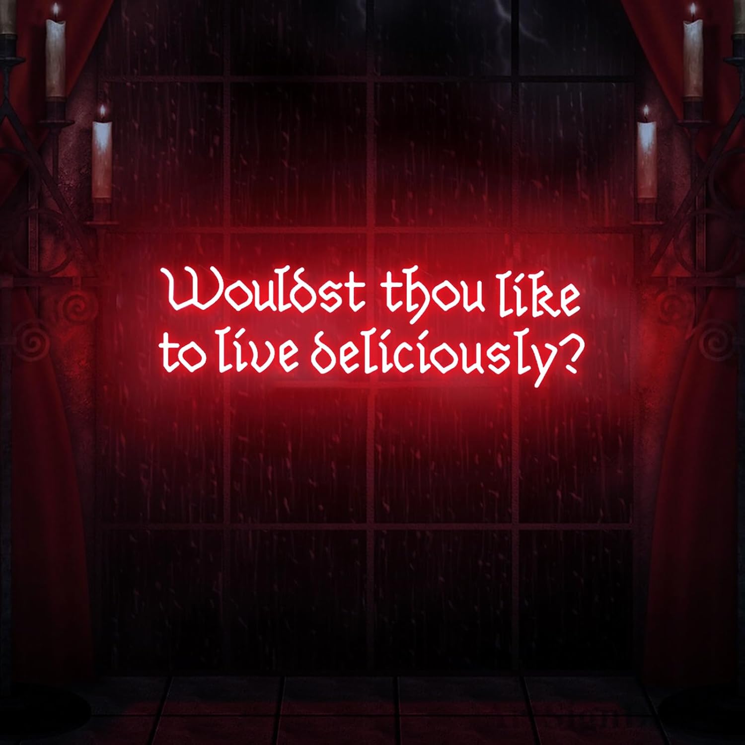 Wouldst Thou Like to Live Deliciously Neon Sign 23 inches Red Led Neon Light Up Signs for Gothic Wall Art Decor Halloween Bedroom Bar Shop Studio Game Room