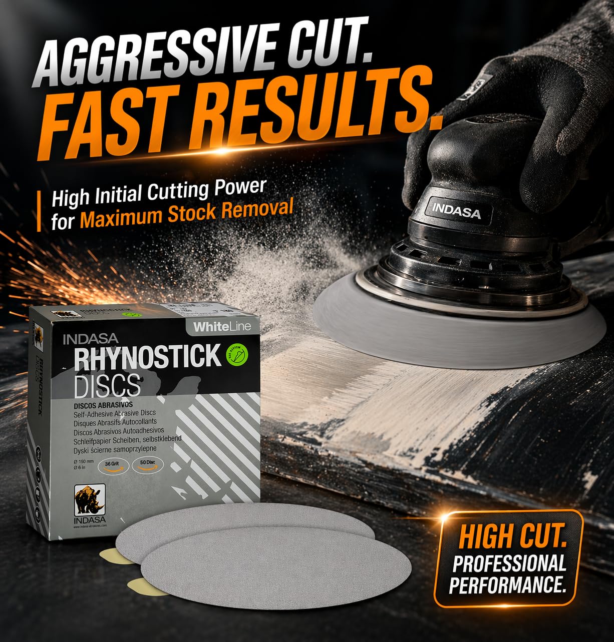 Indasa 6" 100 PCS PSA Sanding Discs – Rhynostick 220 Grit - 100 Discs – Self-Adhesive Sticky-Back Sandpaper for DA Sander, Automotive, Wood, Metal, Paint, whiteline