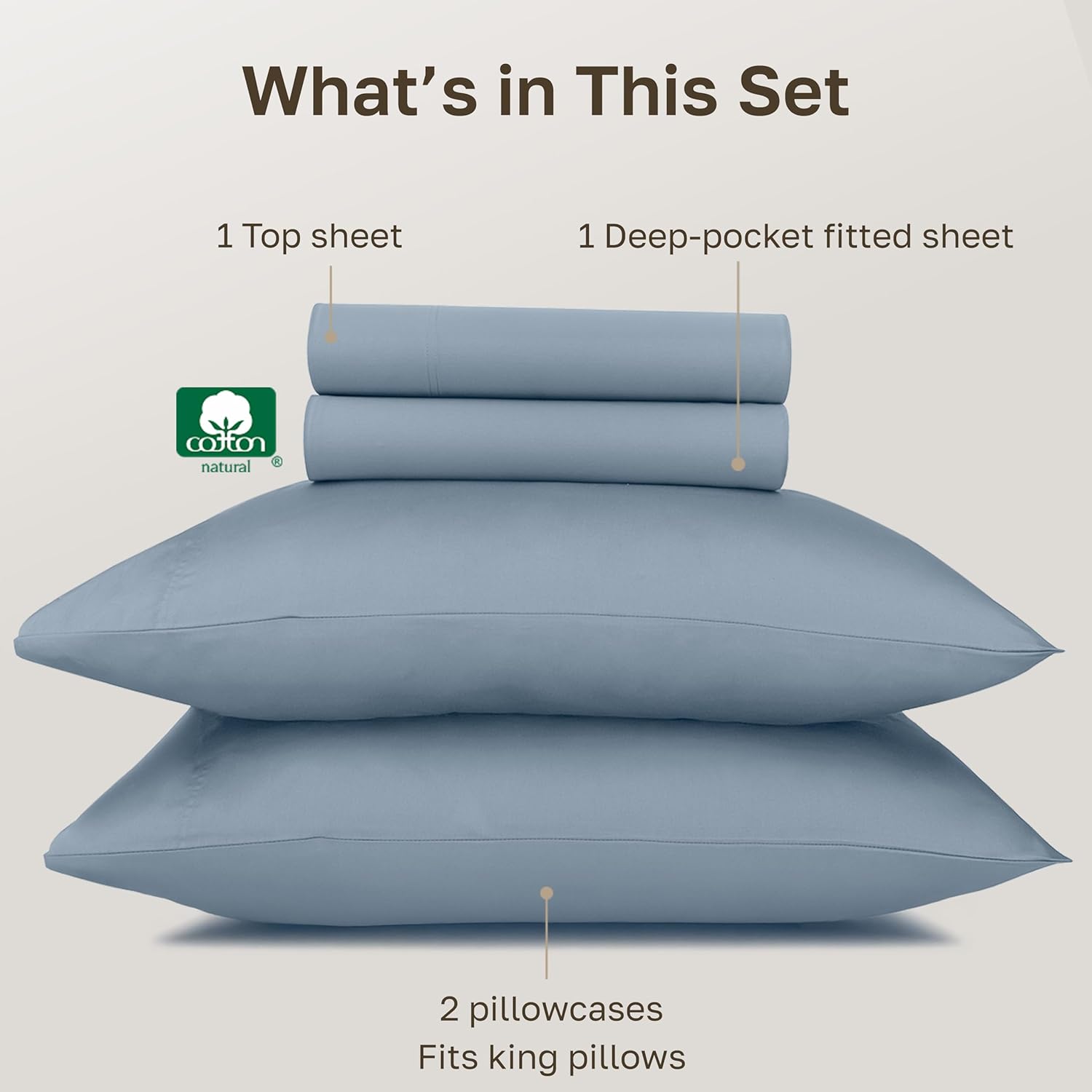 100% Egyptian Cotton Sheets Set California King Size - Certified Authentic Luxury, Soft and Durable Sateen, Deep Pocket Cal King Sheet Set - Blue Hydrangea - Image 3