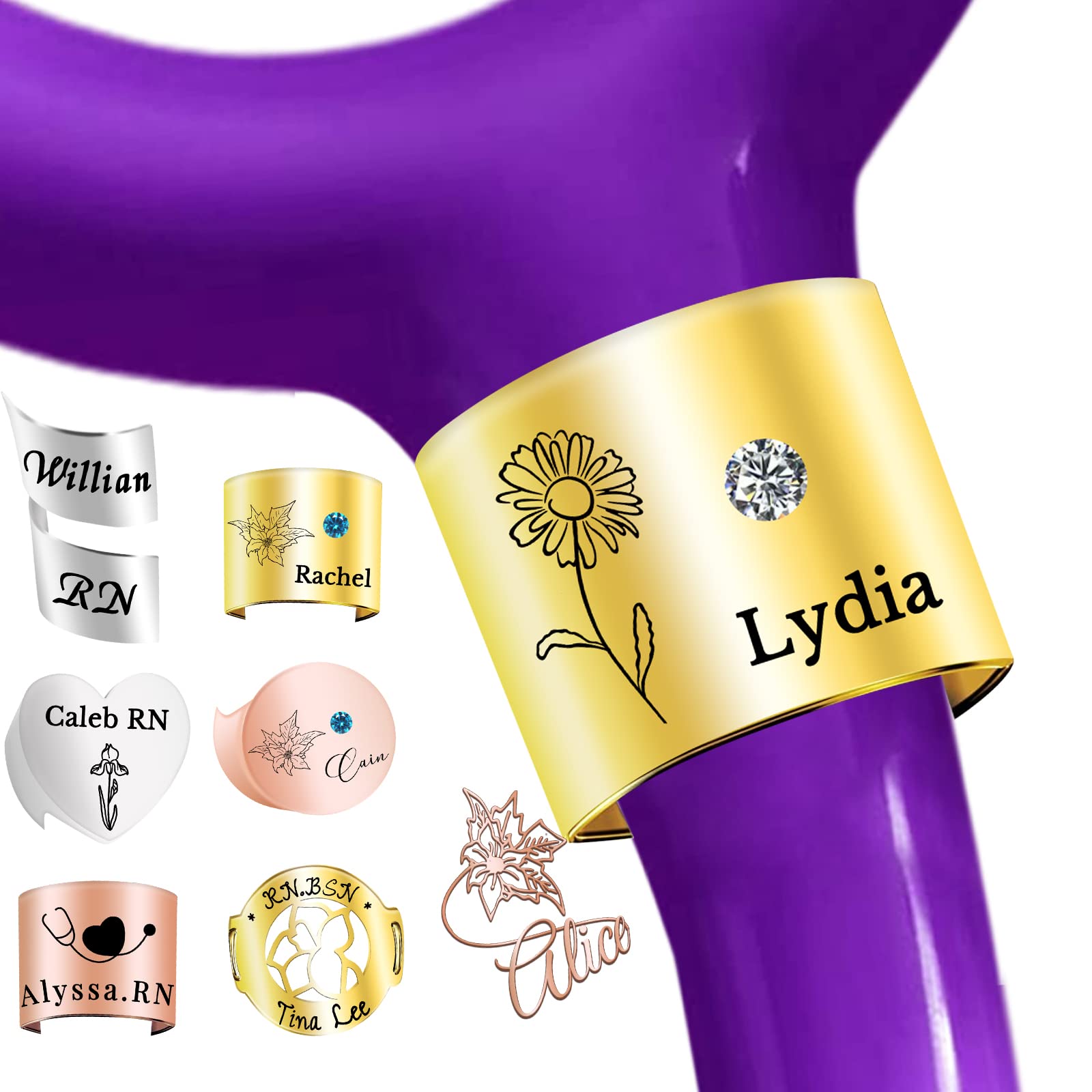 Stethoscope Name Tag Personalised Stethoscope ID Charm Accessories for Nurses Doctor Customised Engraved Name Badge with Birth Flower Nurses Week Gift