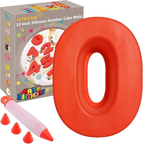 JETKONG Molde de silicona de 10 pulgadas para pasteles con bolígrafo decorativo (número 0)