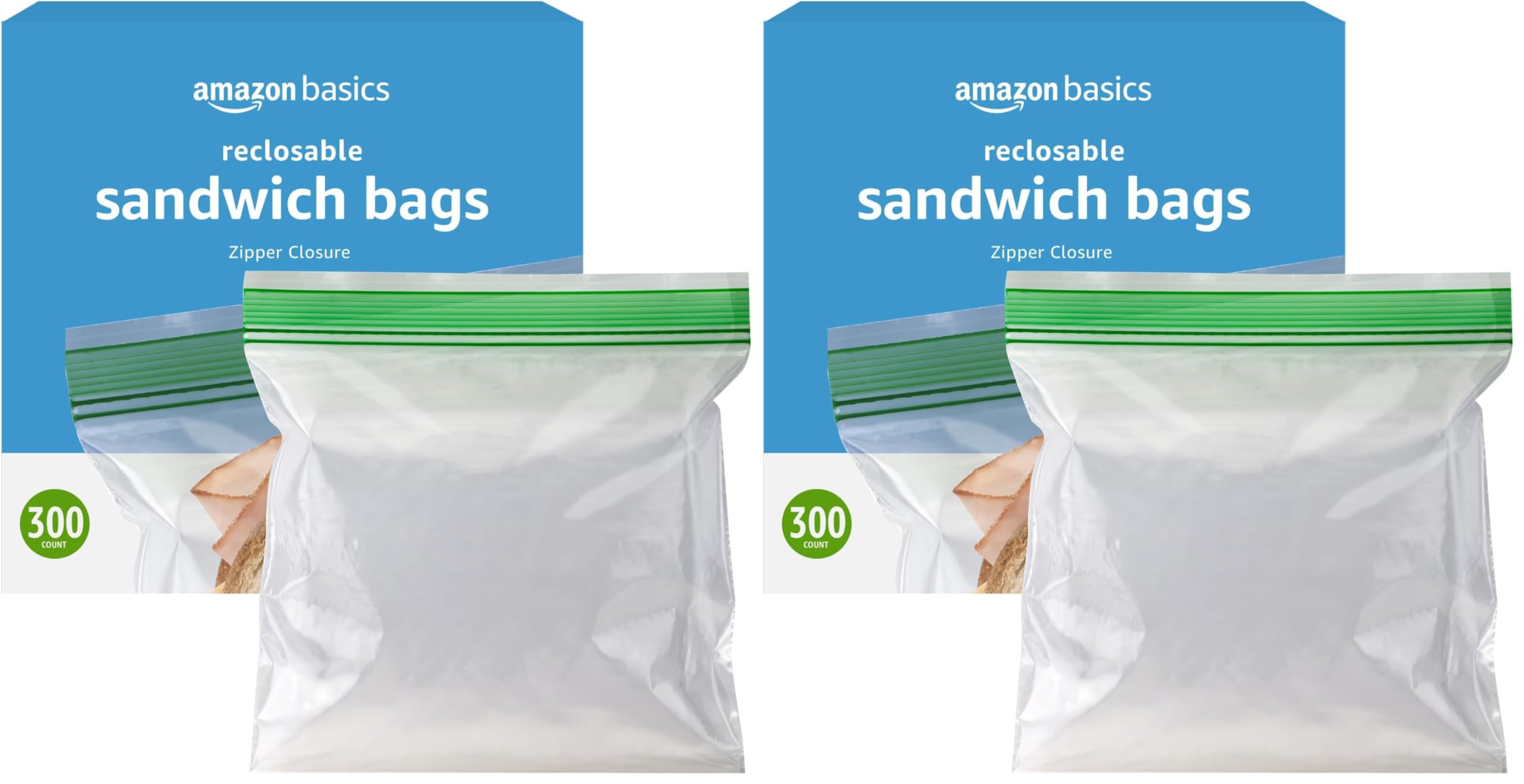Amazon Basics Sandwich Storage Bags, 300 Count (Previously Solimo) (Pack of 2)