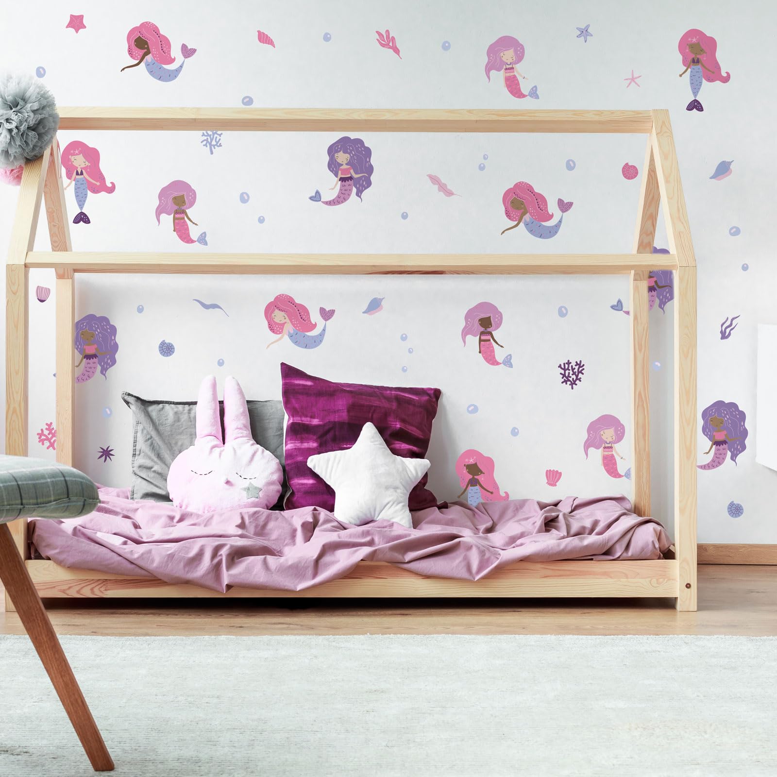 Stickerscape Pink Mermaids Pink Mermaid Wall Stickers - Underwater Wall Stickers, Mermaid Wall Decals, Nursery Wall Decor, Pink And Purple Mermaids, Easy To Apply, Cleanly Removable