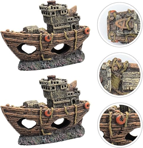 Miniatura 9 de Artesanía de resina 1 pieza de mini barco pirata simulado para naufragio, cueva de peces, decoración de peces, cueva, naufragio, ocultación,