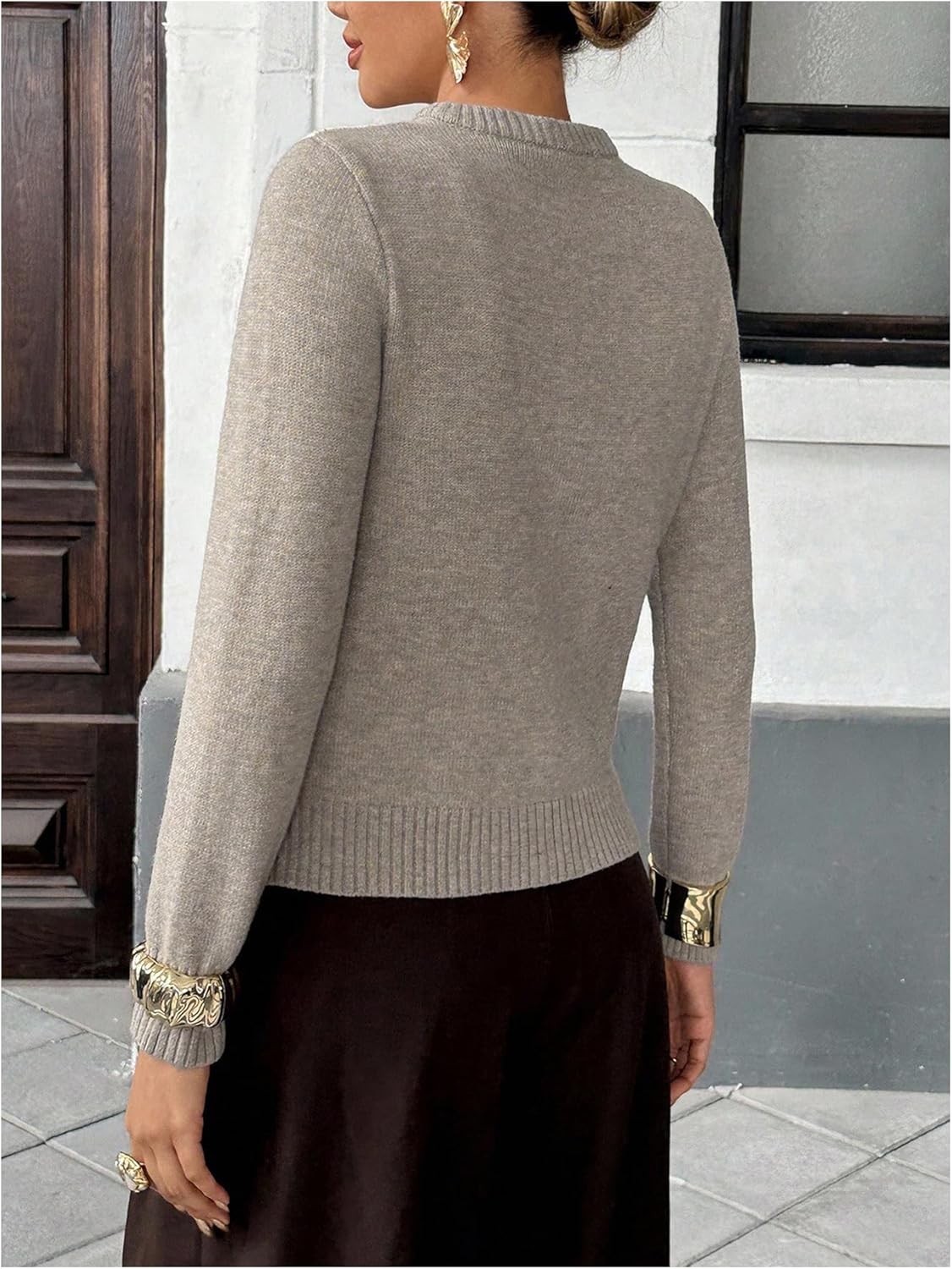 MakeMeChic Women's Argyle Plaid Cardigan Sweater Button Down Long Sleeve Vintage Outerwear - Image 3