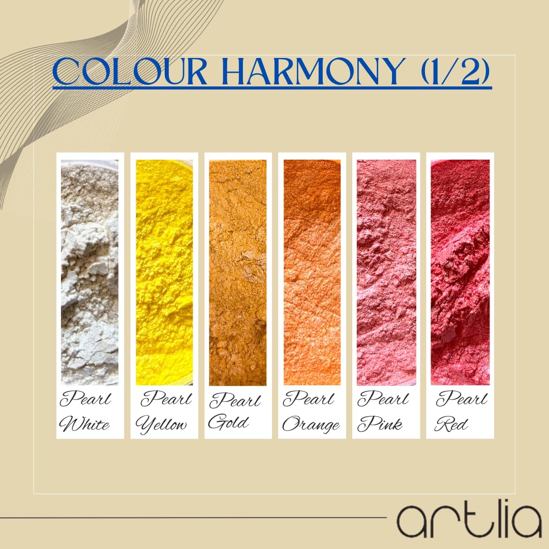 Artlia - Non-Toxic Mica Color Harmony Powders for Epoxy Resin, Soap Making, Nail Art, Candle Making, Bath Boms, DIY Arts & Crafts - 5 gm Each Tone (Pack of 12) 1