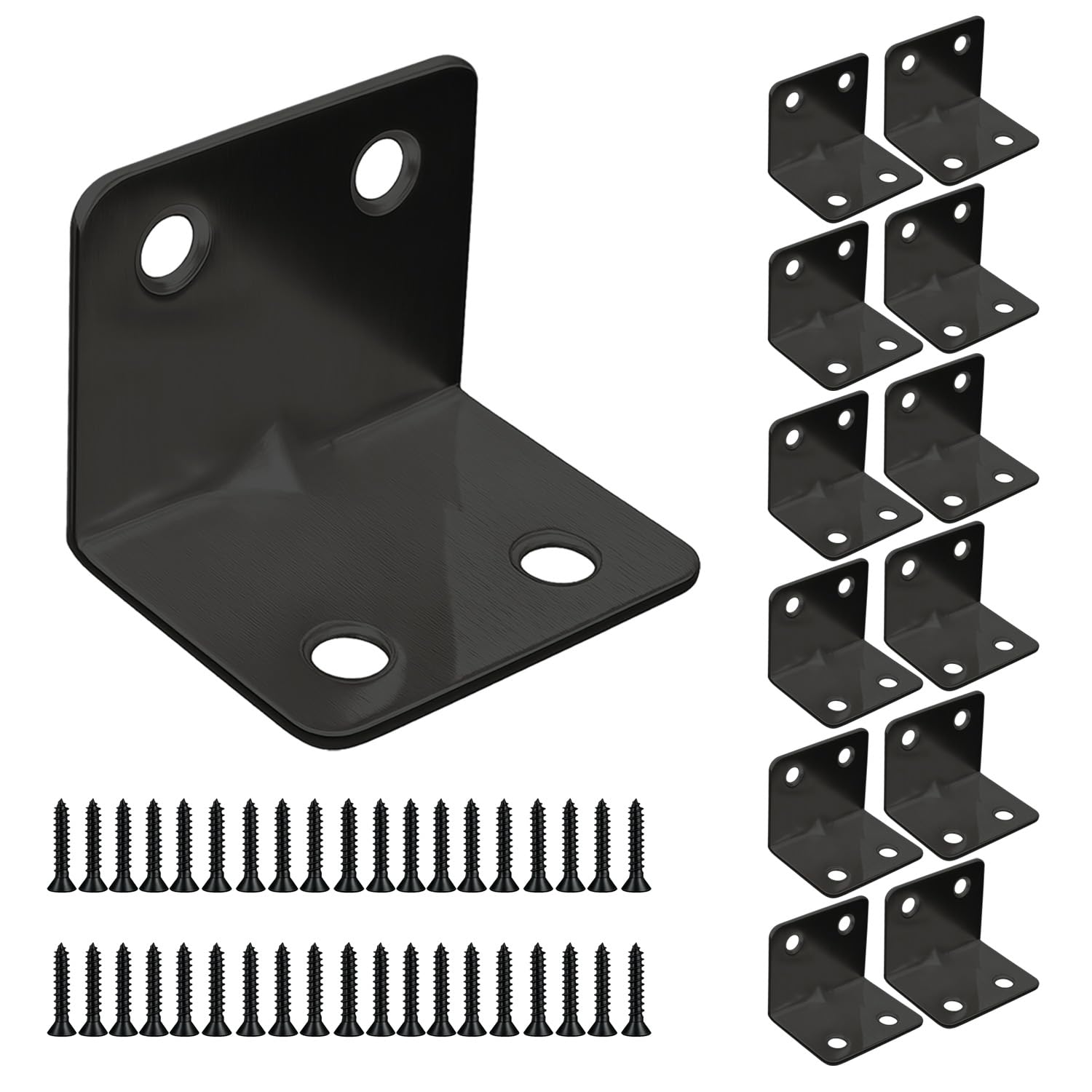 12 x Staffe angolari (30 × 30 × 40) in metallo, per giunzioni in legno, riparazione mobili, connettore a L in acciaio inox nero