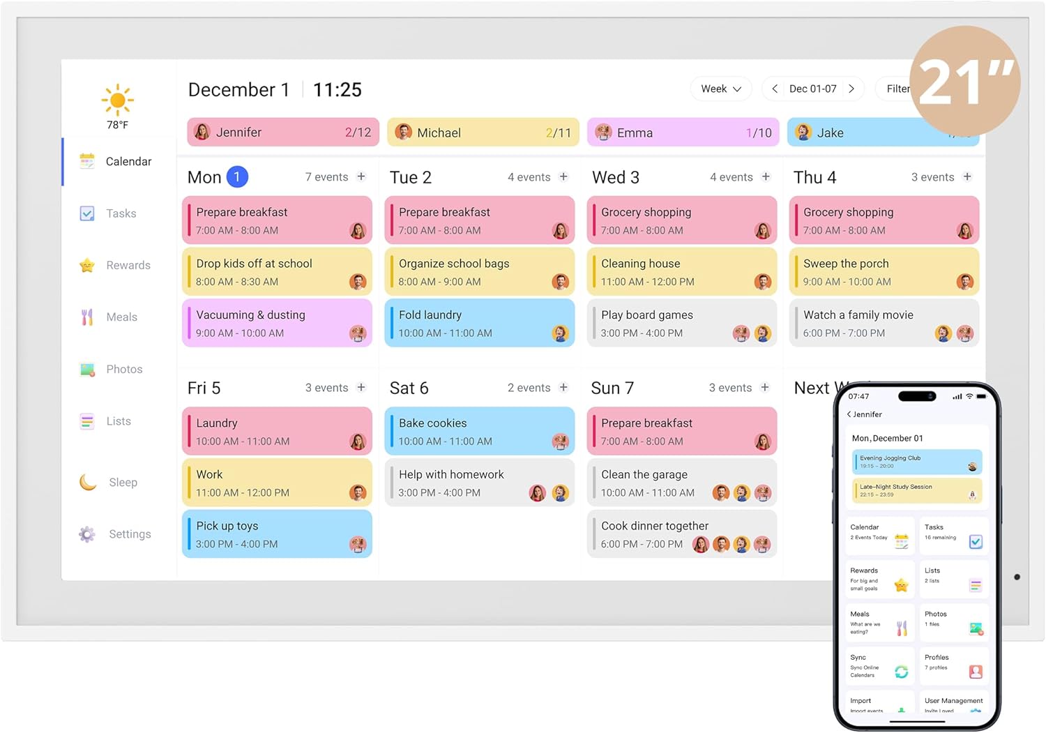 dragon touch 21.5" digital calendar chore chart – 1080p full hd interactive touchscreen, smart family planner, hearth display digital calendar wall & desk mountable for seamless scheduling