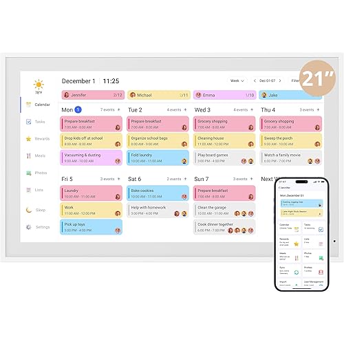 Dragon Touch 21.5" Digital Calendar Chore Chart – 1080P Full HD Interactive Touchscreen, Smart Family Planner, Hearth Display Digital Calendar Wall & Desk Mountable for Seamless Scheduling