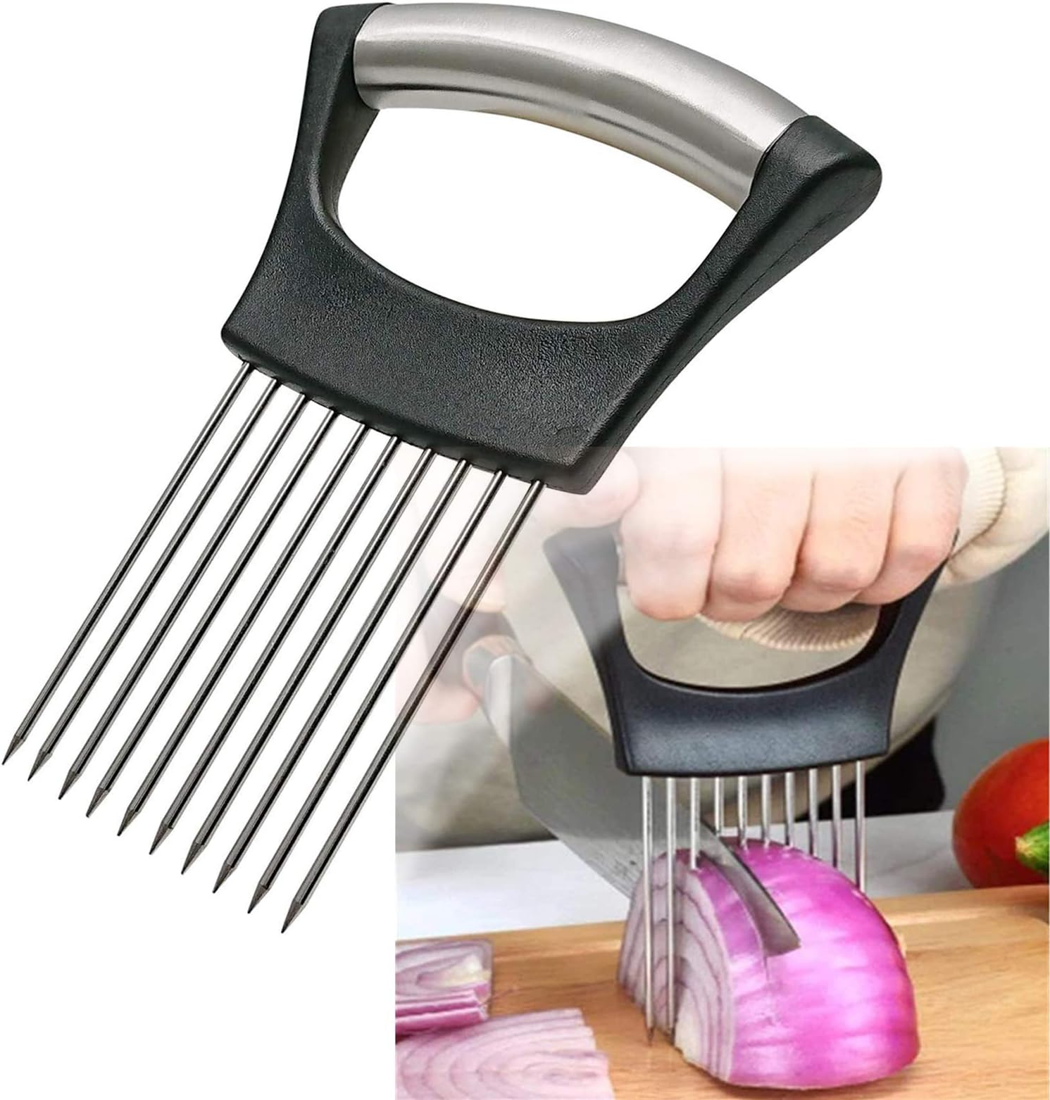 QPEY Stainless Steel Onion Holder For Slicing,Onion Cutter For Slicing And Storage Of Onions,Avocados,Eggs And Other Vegetables