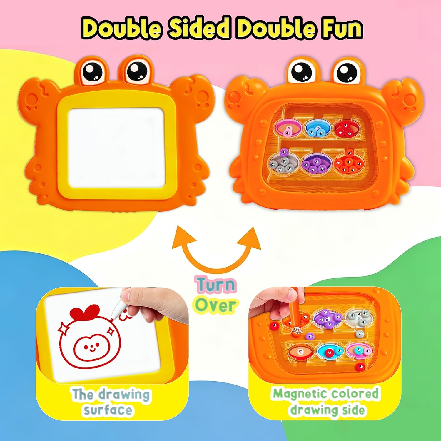Cute Crab Magnetic Drawing Board & Number Maze Adventure Toy, Portable Magnetic Doodle Drawing Board Travel Essentials, Improve Motor Skills (Blue)
