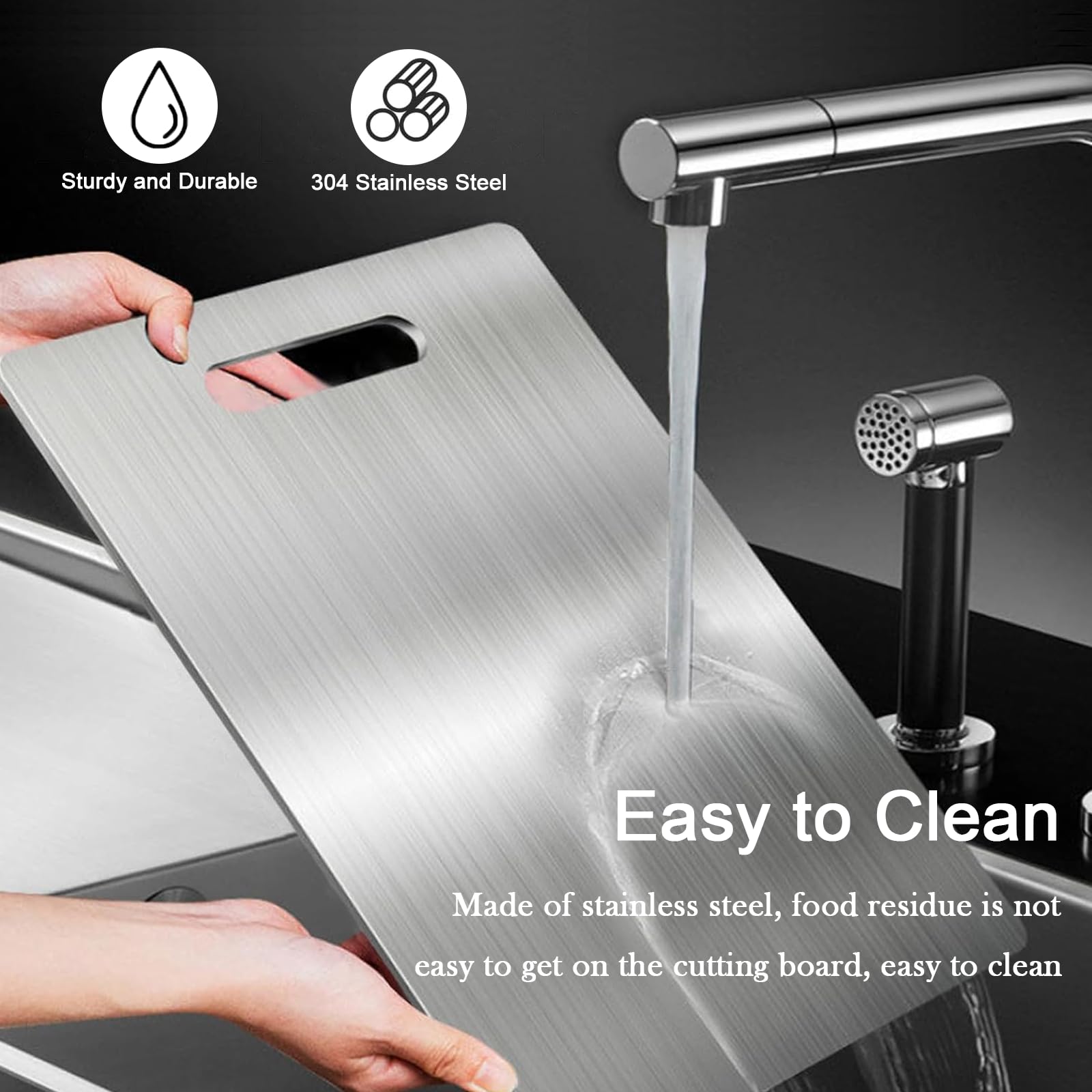 Lot De 2 Planches à Découper En Titane Acier Inox 304 – Double Face Hygiénique, Ultra Résistante, Tailles 25×15 Cm + 23×34 Cm, Idéale Cuisine Saine