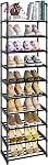 OYREL 10 Rack de chaussures de niveau, Organisateur de chaussures en métal stupéfiant, Rack à chaussures étroites, Rac de chaussures pour placards, étagère de chaussures noires