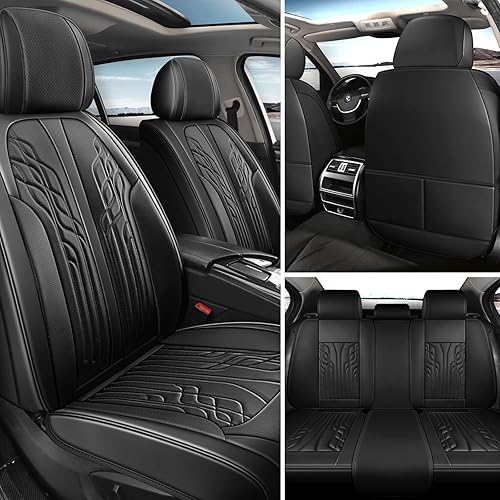Juego completo de fundas de asiento de automóvil en color negro, fundas de asiento de cuero de napa de lujo, funda universal para asiento de