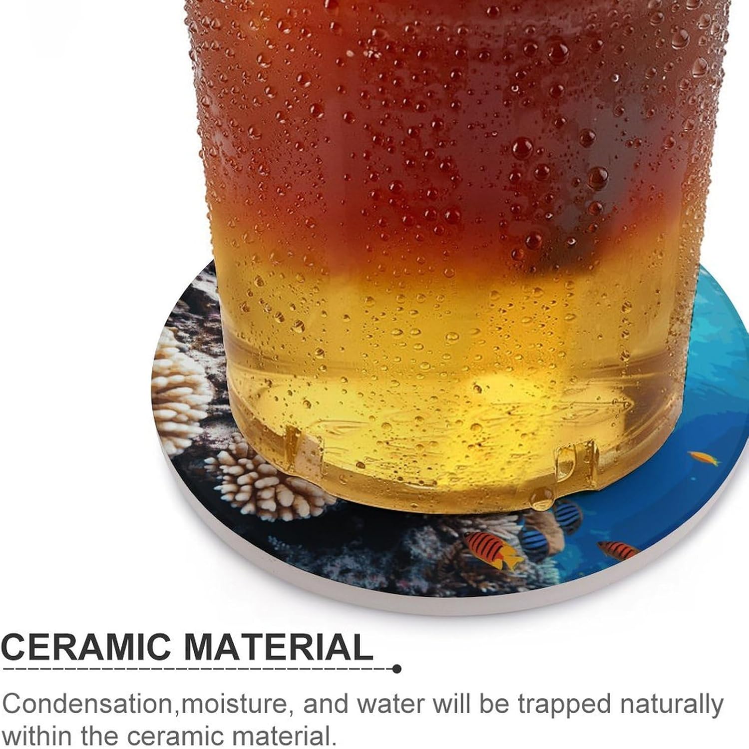 Ocean Tropical Fish Coral Coaster with Cork Base Drink Coasters for Coffee Table Decor Modern Cup Coasters with Non-Slip & Heat-Resistant Cute Ceramic Table Coaster for Home Dining