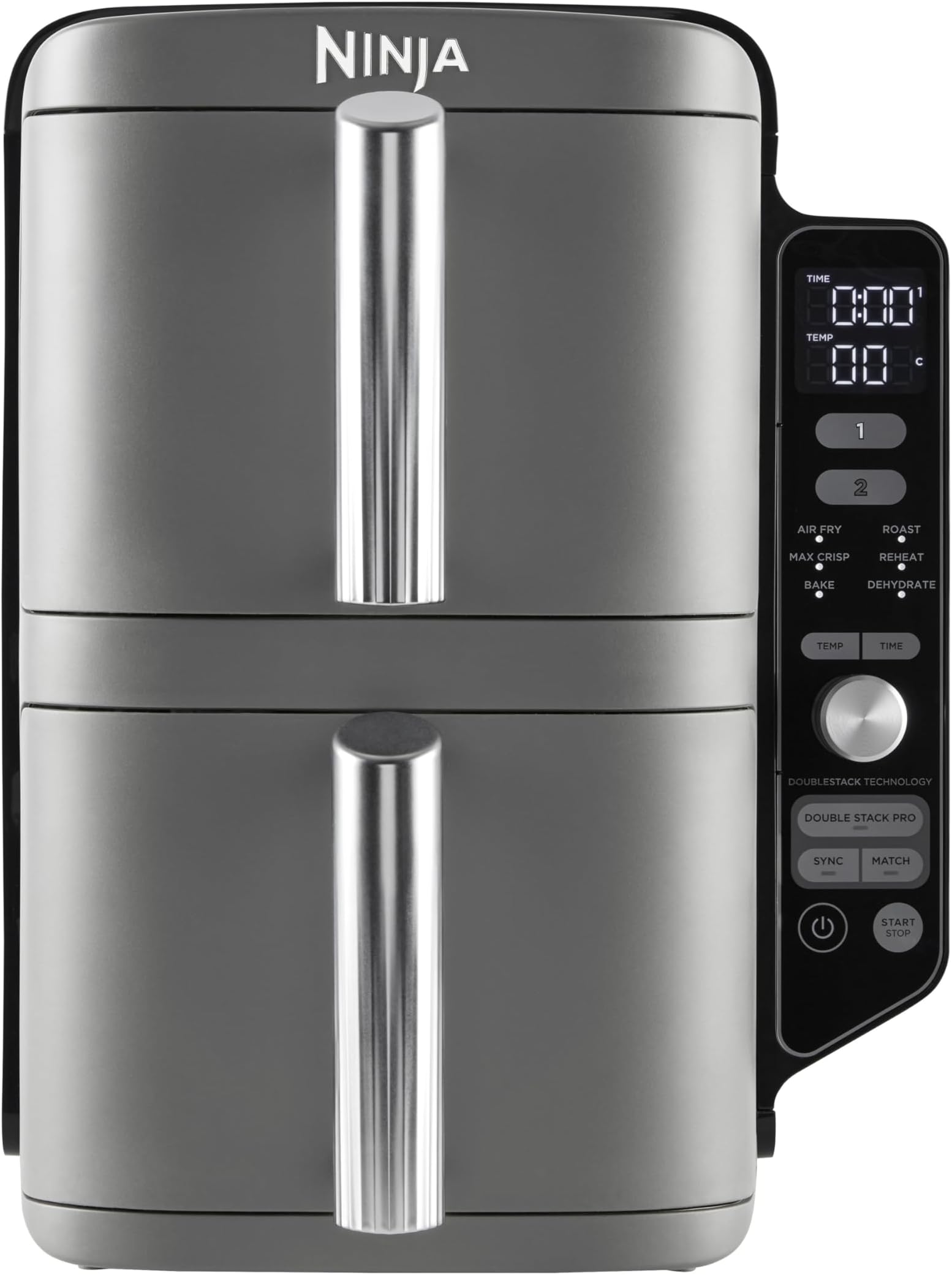 Ninja Double Stack XL Air Double Drawer Vertical Deep Fryer with 4 Cooking Levels, 2 Drawers and 2 Shelves, Space Saving Design, 9.5L Capacity, 6 Cooking Functions, 8 Portions,