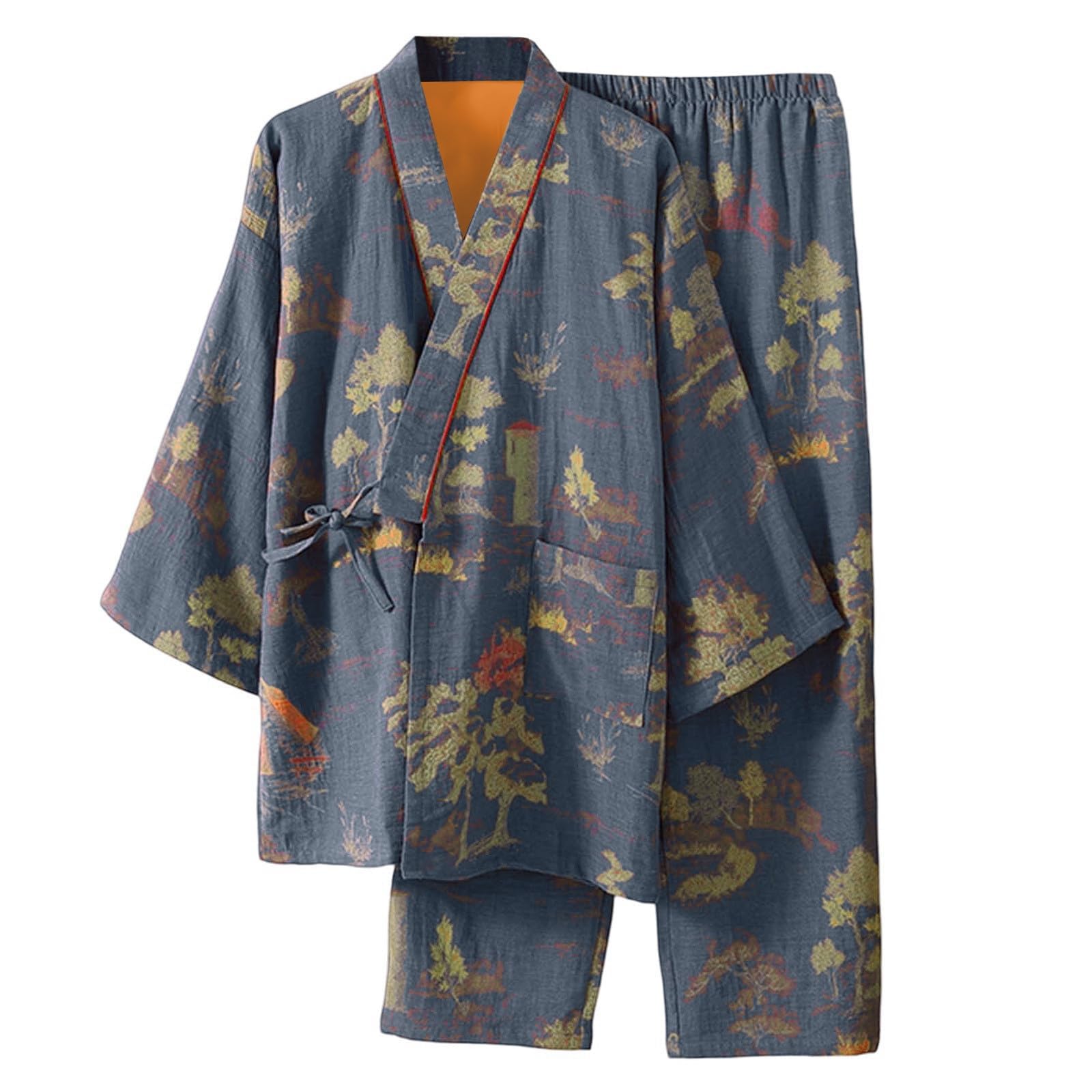 Męskie wiosenne japońskie kimono, piżama, żakard, luźny krawat, zestaw domowy, polarowa piżama męska