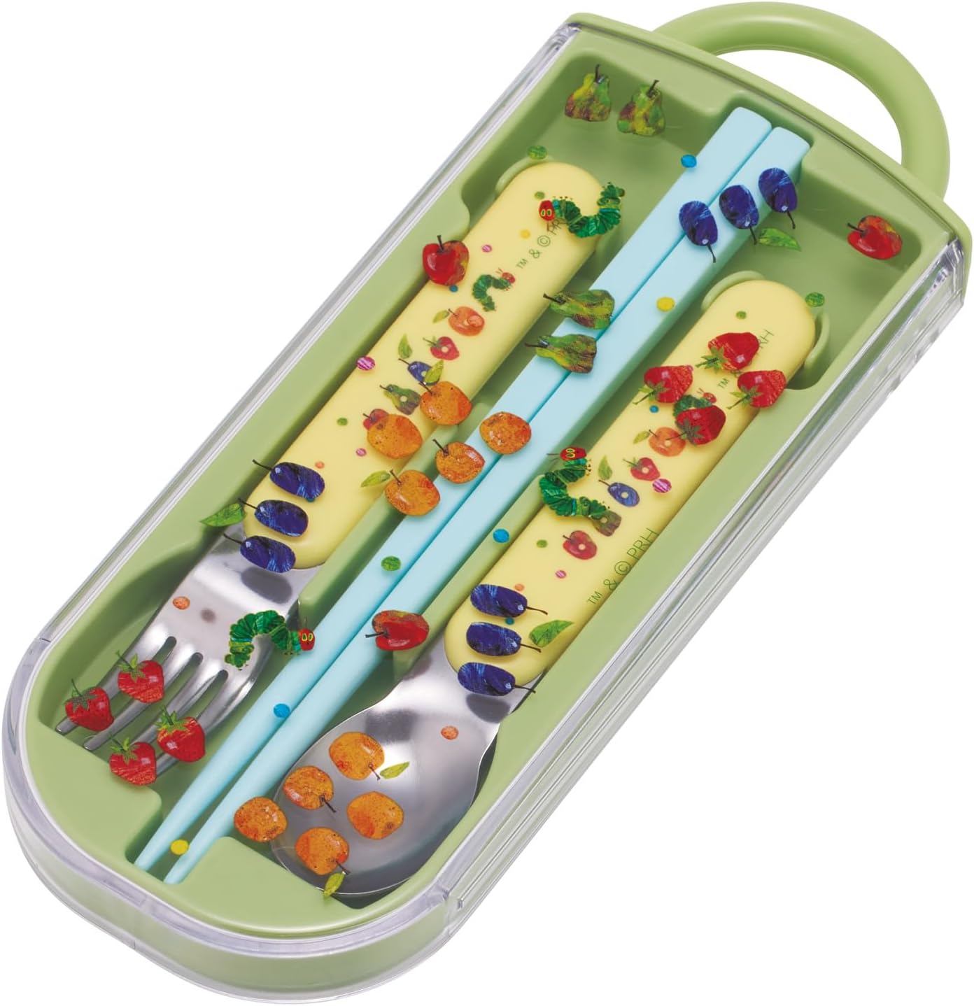 Skater TACC2-A Children's Trio Set Chopsticks, Spoon, Fork, 6.5 inches (16.5 cm), Harapeko Aomushi, Fruit Pattern, Boys and Girls