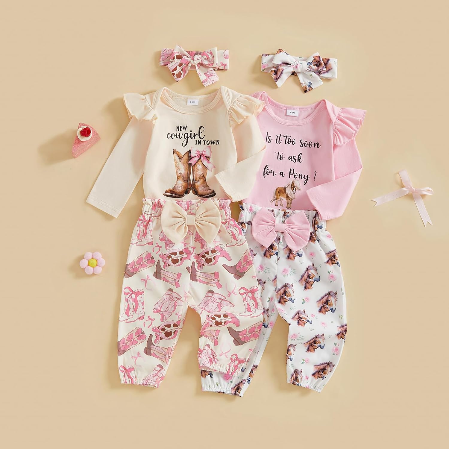 Western Baby Girl Clothes Horse/Boots Print Long Sleeve Romper + Pants + Headband Newborn Infant Cute 3PCS Set - Image 9