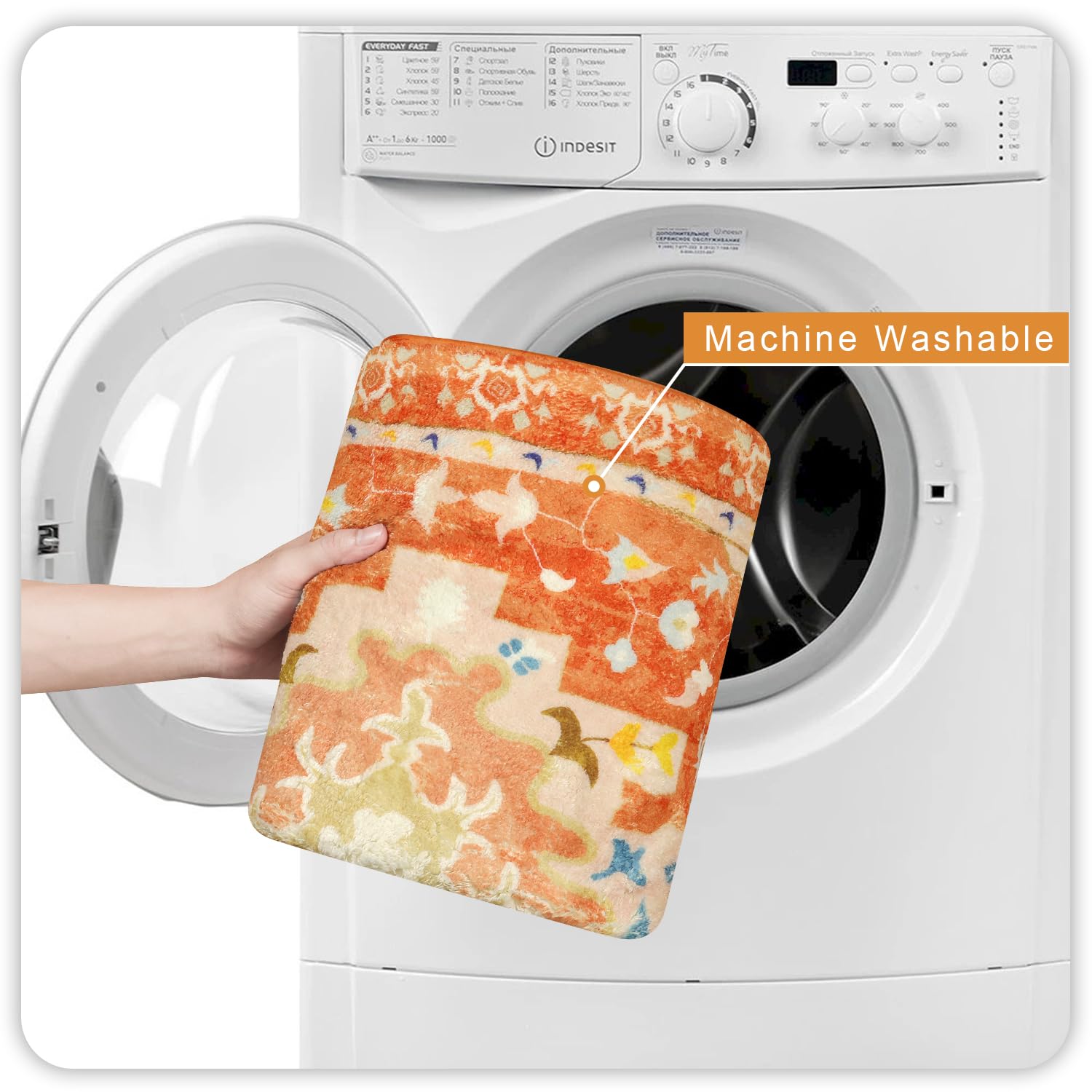 Alfombras de baño tribales bohemias, color naranja, bonito tapete de baño floral, antideslizante, lavable a máquina, alfombra pequeña, suave, oriental para decoración de baño, para fregadero, 4