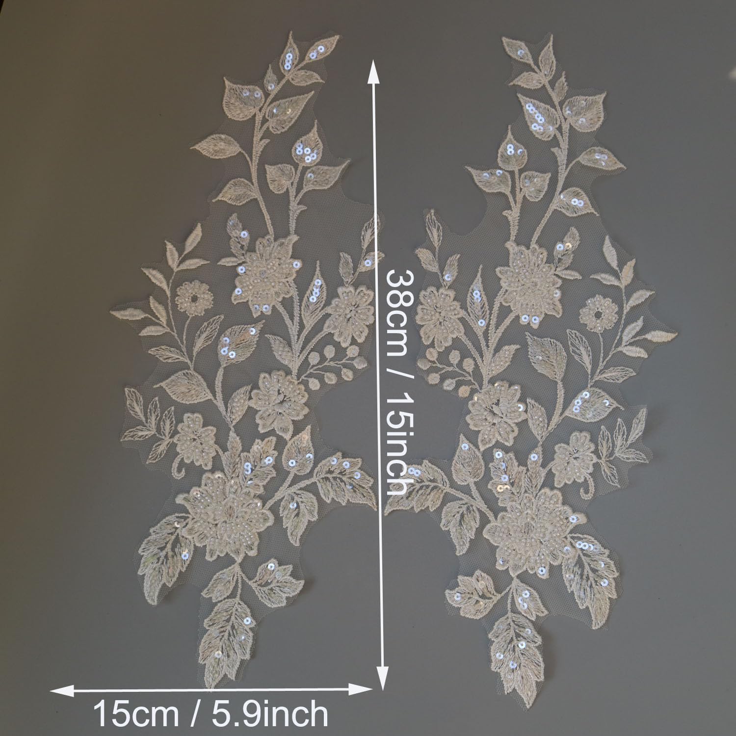 Applicazioni floreali ricamate con paillettes bianche avorio per abiti da sposa fai da te, perline ricamate floreali per abito da sposa.
