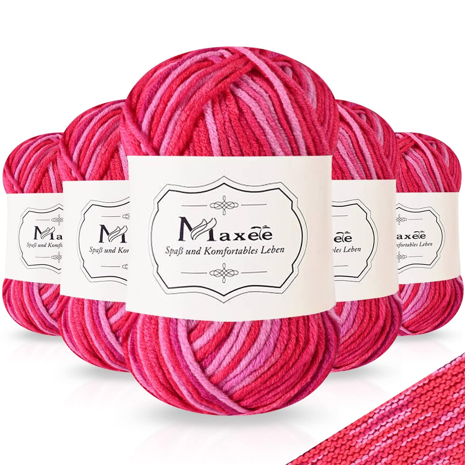 Maxee Handstrickgarn, 50 g Häkelgarn, Bunt Farbverlauf Acrylgarn zum Stricken, Weicher Wolle zum Häkeln, Mehrfarbiges Garn zum Stricken Häkeln und Basteln
