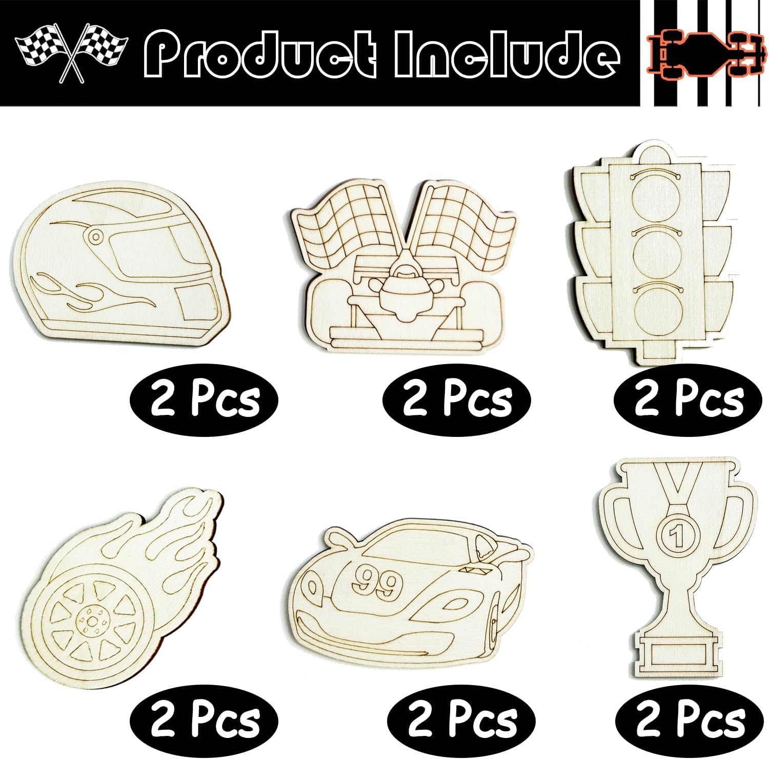 12PCS Race Car Party Favors- DIY Race Car Wood Painting Kits with Art Supplies – Fun Thank You Gifts, Birthday Party& Goodie Bag Stuffers