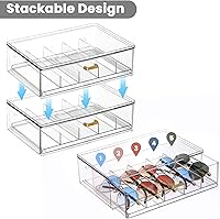 Vista 4 de Clear Acrylic Sunglasses Organizer, Stackable Eyewear Storage with Gold Handles, Display Box for Closet or Vanity