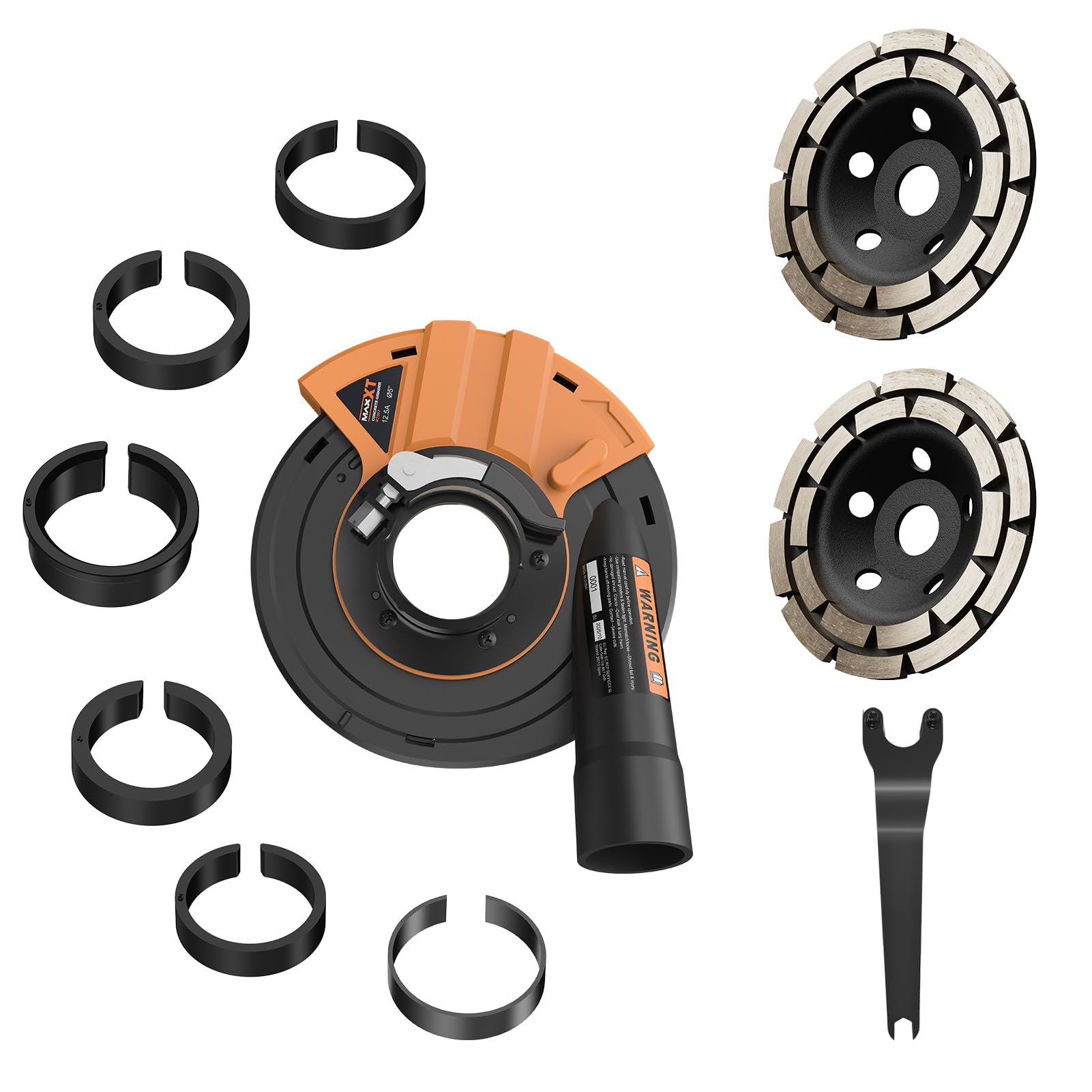 MAXXT Set di levigatura per calcestruzzo, cappa di aspirazione per smerigliatrice angolare, con 2 punte diamantate da 125 mm e adattatore M14