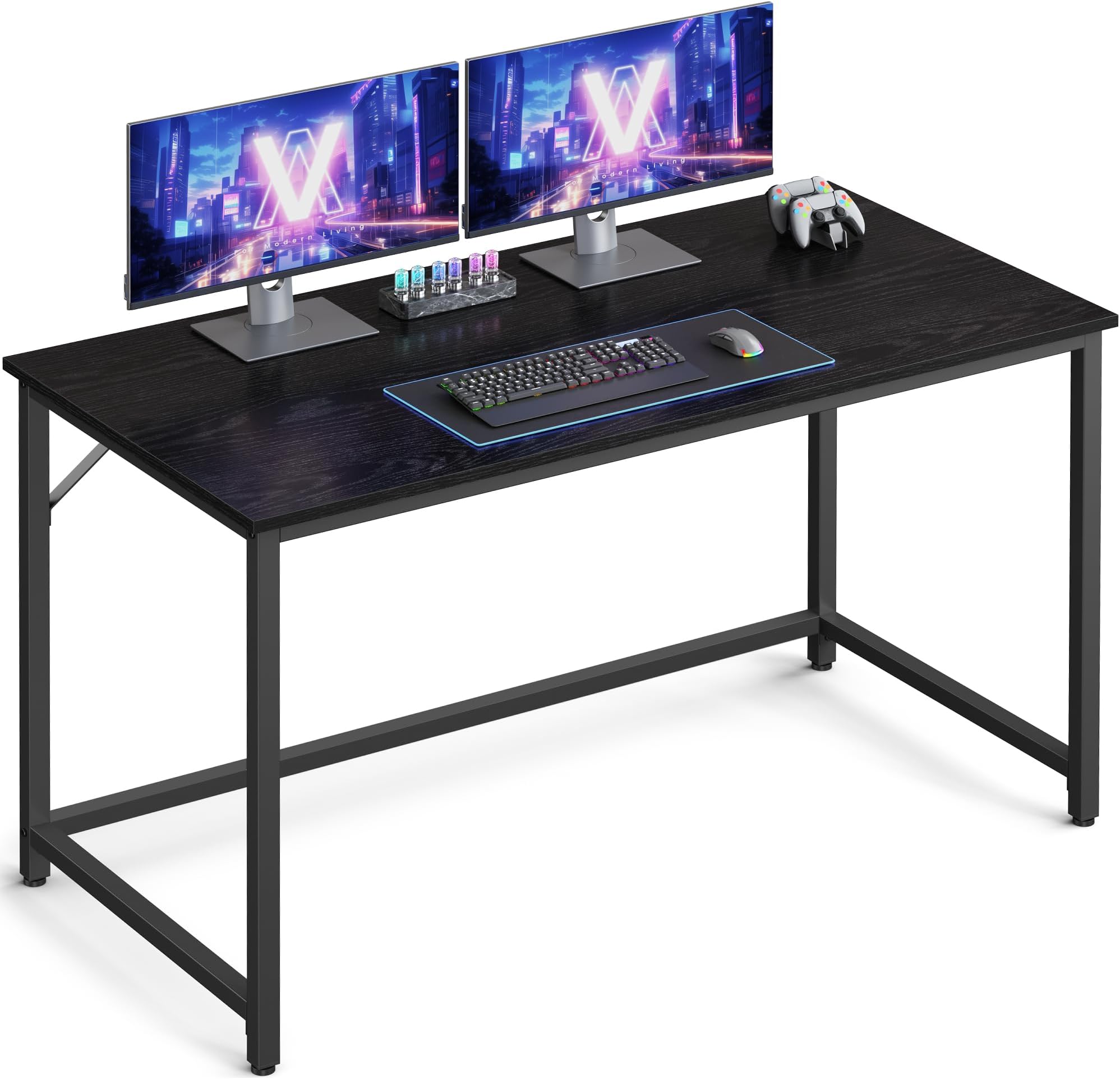 VASAGLEComputer Desk, Gaming Desk, Home Office Desk, for Small Spaces, 23.6 x 47.2 x 29.9 Inches, Industrial Style, Metal Frame, Black with Wood Grain ULWD039B56